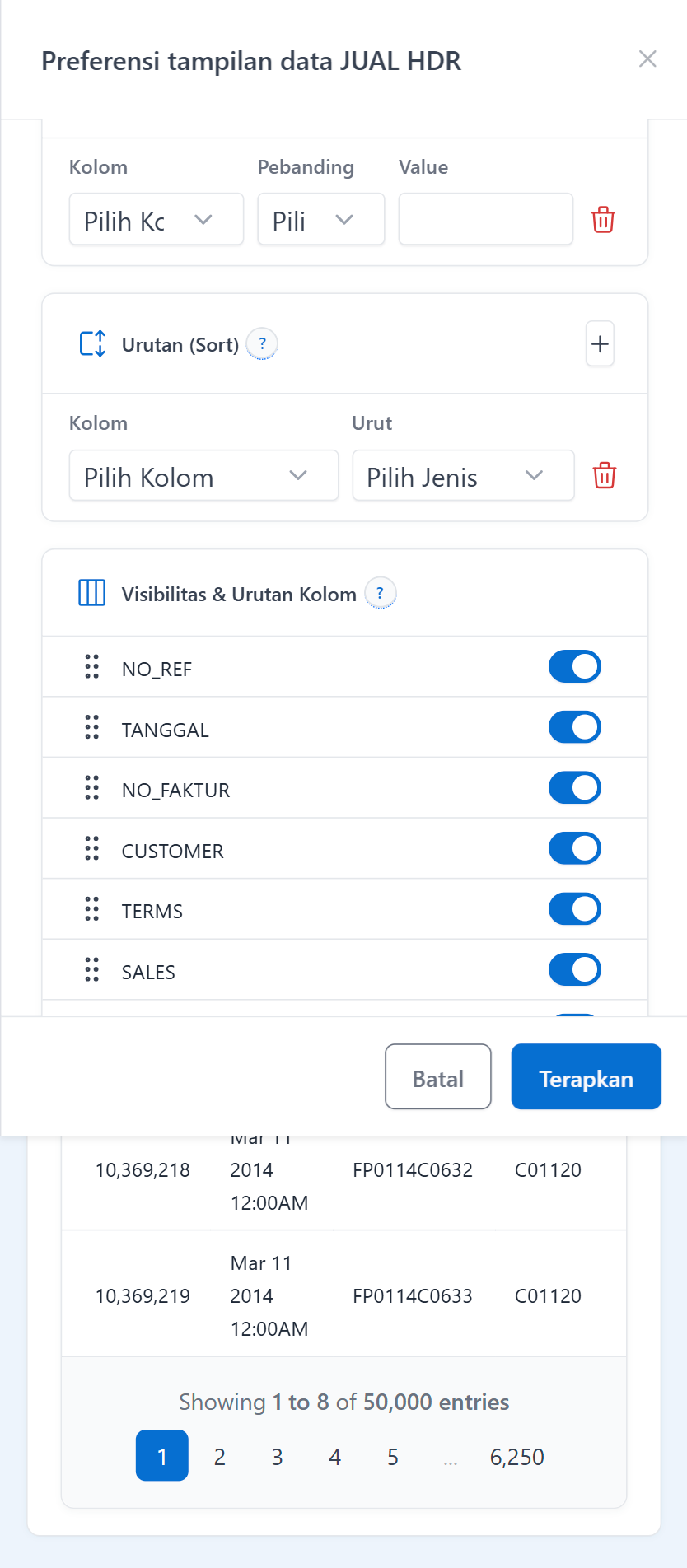 Tampilan konfigurasi pada mobile apps